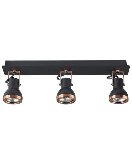 3 Light Ceiling Lamps Black and Copper Metal Swing Arm Cone Shade Spotlight Design Rectangular Rail Beliani