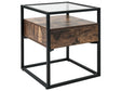 Side Table Dark Wood with Black Glass Top Metal Frame 43 x 43 cm Storage Function Rectangular Modern Design Beliani