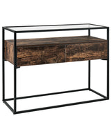 Console Table Dark Wood with Black Glass Top Metal Frame 100 x 40 cm Storage Function Rectangular Modern Design Beliani