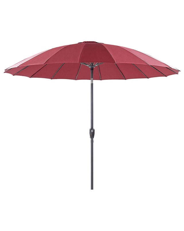 Market Garden Parasol Dark Red Fabric Aluminium Pole ⌀ 255 cm Modern Octagonal Outdoor Umbrella Crank Mechanism Tilting UV Resistant Beliani