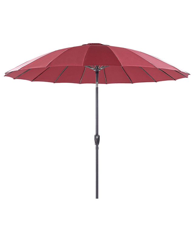 Market Garden Parasol Dark Red Fabric Aluminium Pole  255 cm Modern Octagonal Outdoor Umbrella Crank Mechanism Tilting UV Resistant Beliani