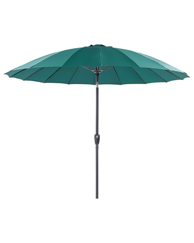 Market Garden Parasol Emerald Green Fabric Aluminium Pole ⌀ 255 cm Modern Octagonal Outdoor Umbrella Crank Mechanism Tilting UV Resistant Beliani