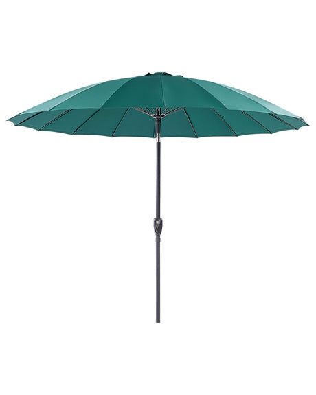 Market Garden Parasol Emerald Green Fabric Aluminium Pole ⌀ 255 cm Modern Octagonal Outdoor Umbrella Crank Mechanism Tilting UV Resistant Beliani