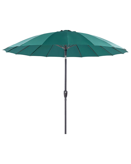 Market Garden Parasol Emerald Green Fabric Aluminium Pole  255 cm Modern Octagonal Outdoor Umbrella Crank Mechanism Tilting UV Resistant Beliani