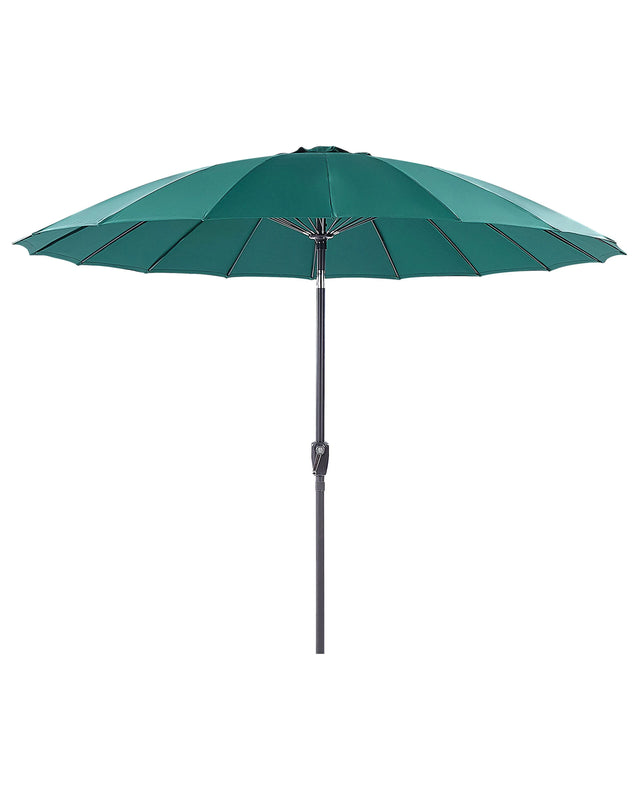 Market Garden Parasol Emerald Green Fabric Aluminium Pole  255 cm Modern Octagonal Outdoor Umbrella Crank Mechanism Tilting UV Resistant Beliani