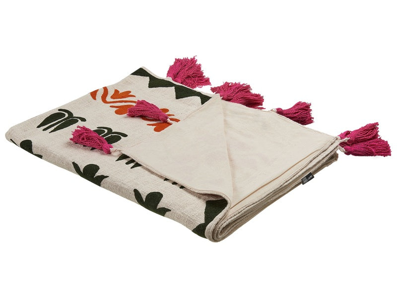 Blanket Multicolour Cotton 130 x 180 cm Handmade Embrioidery Bed Throw Cosy Floral Pattern with Tassels Beliani