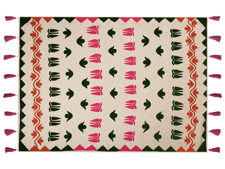 Blanket Multicolour Cotton 130 x 180 cm Handmade Embrioidery Bed Throw Cosy Floral Pattern with Tassels Beliani