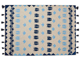 Blanket Beige and Blue Cotton 130 x 180 cm Handmade Embrioidery Bed Throw Cosy Floral Pattern with Tassels Beliani