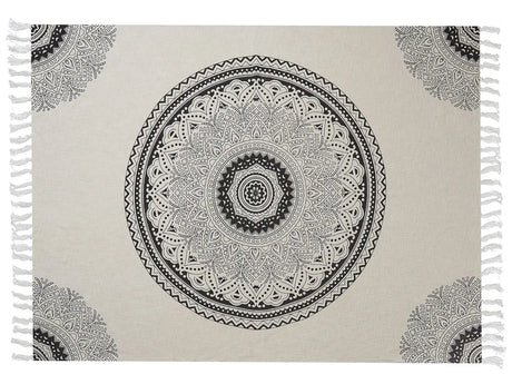 Blanket Beige and Black Cotton 130 x 180 cm Print Mandala Pattern Bed Throw Cosy Floral Pattern Beliani