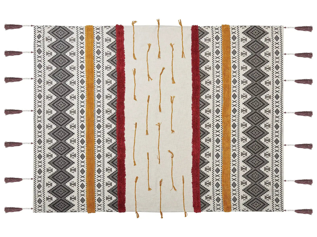Blanket Multicolour Cotton 130 x 180 cm Tribal Pattern Print Bed Throw Cosy Accessory Beliani