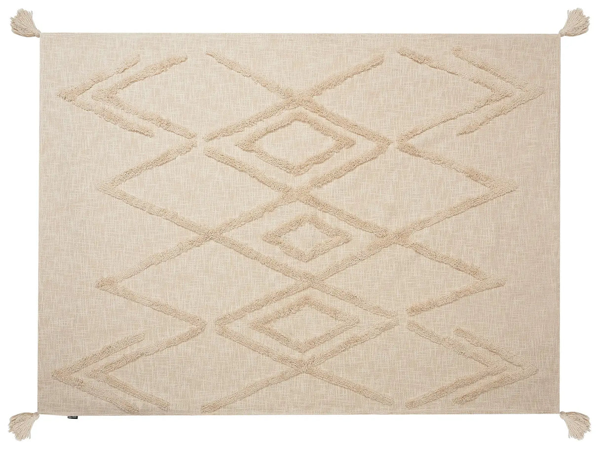 Blanket Beige Cotton 130 x 180 cm Geometri Pattern Bed Throw Cosy Accessory Beliani