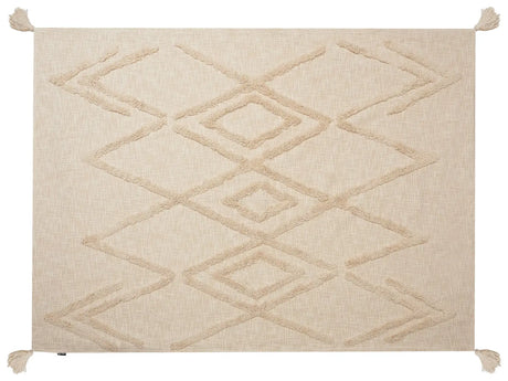 Blanket Beige Cotton 130 x 180 cm Geometri Pattern Bed Throw Cosy Accessory Beliani