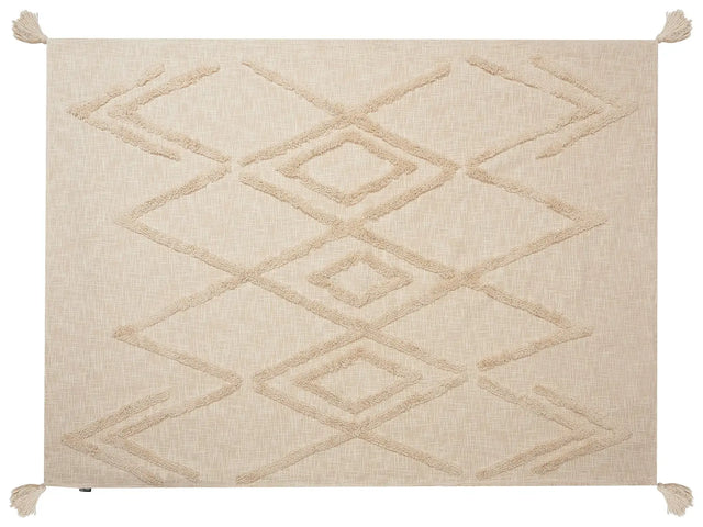 Blanket Beige Cotton 130 x 180 cm Geometri Pattern Bed Throw Cosy Accessory Beliani