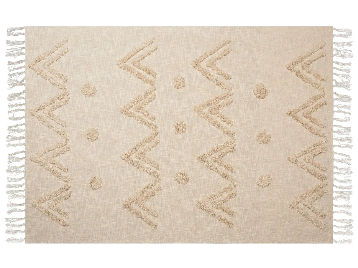 Blanket Beige Cotton 130 x 180 cm Geometri Pattern Bed Throw Cosy Accessory Beliani