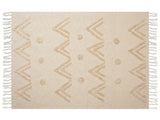 Blanket Beige Cotton 130 x 180 cm Geometri Pattern Bed Throw Cosy Accessory Beliani