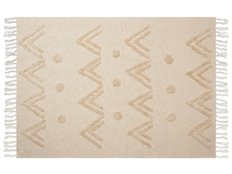 Blanket Beige Cotton 130 x 180 cm Geometri Pattern Bed Throw Cosy Accessory Beliani