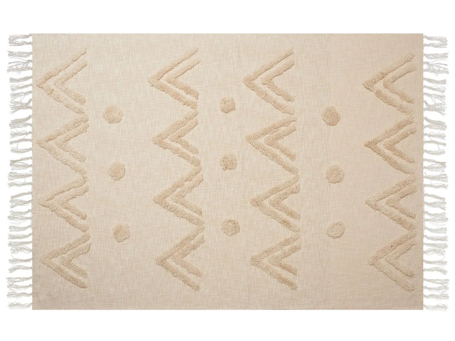 Blanket Beige Cotton 130 x 180 cm Geometri Pattern Bed Throw Cosy Accessory Beliani