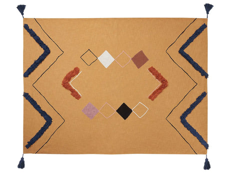 Blanket Orange Cotton 130 x 180 cm Bed Throw Geometric Pattern Bedroom Living Room Beliani