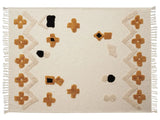 Blanket Beige and Yellow Cotton 130 x 180 cm Bed Throw Abstract Pattern Fringes Bedroom Living Room Beliani