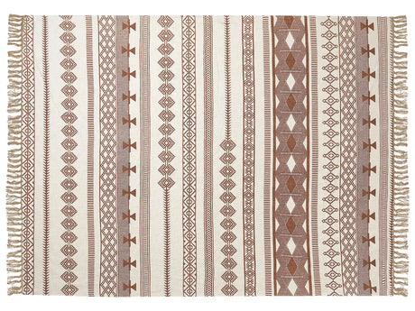 Cotton Blanket Beige Brown 130 x 180 cm Bed Throw African Kilim Pattern Etnic Design Beliani