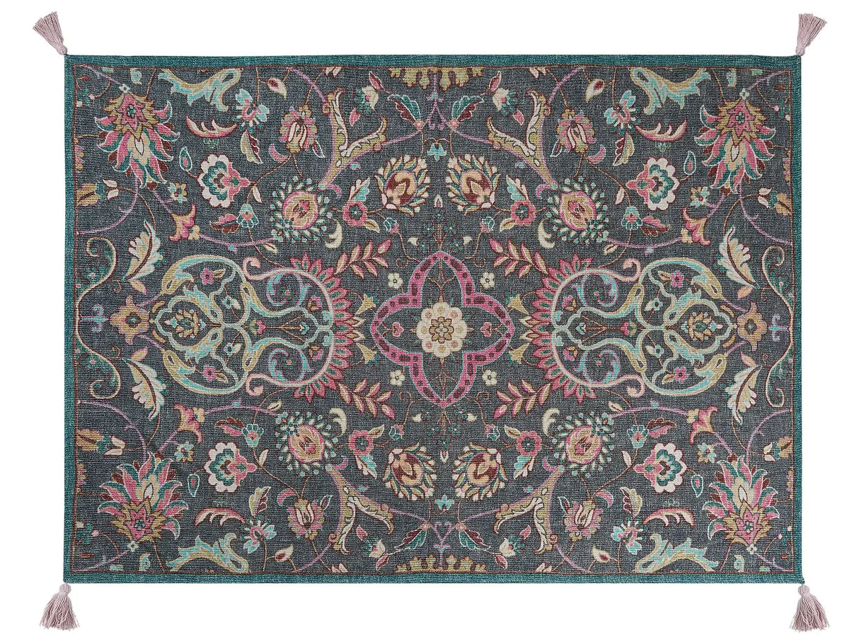 Blanket Multicolour Cotton 130 x 180 cm Bed Throw  Floral Pattern Fringes Decorative Accent Piece  Beliani