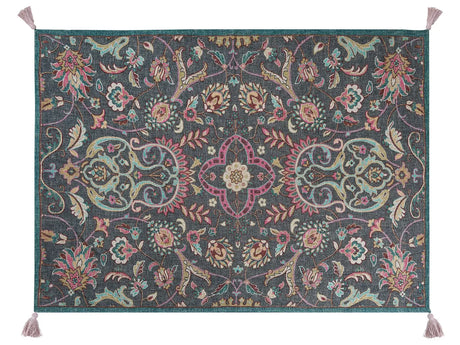 Blanket Multicolour Cotton 130 x 180 cm Bed Throw  Floral Pattern Fringes Decorative Accent Piece  Beliani