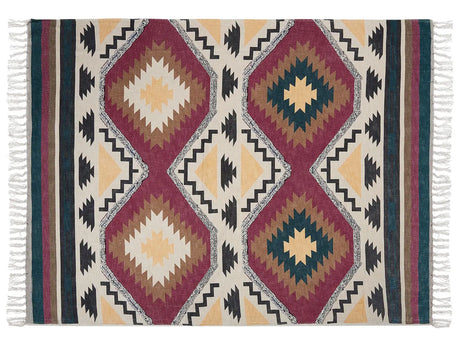 Blanket Bed Throw Mullticolour Cotton 130 x 180  cm Boho Rustic Accent Piece Bedroom Living Room Beliani