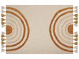 Blanket Beige and Orange Cotton 130 x 180 cm Handmade Embrioidery Bed Throw Cosy GeometricPattern with Tassels Beliani