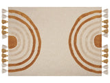 Blanket Beige and Orange Cotton 130 x 180 cm Handmade Embrioidery Bed Throw Cosy GeometricPattern with Tassels Beliani