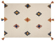 Blanket Beige and Orange Cotton 130 x 180 cm Handmade Embrioidery Bed Throw Cosy GeometricPattern with Tassels Beliani