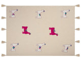 Blanket Beige and Pink Cotton 130 x 180 cm Handmade Embrioidery Bed Throw Cosy Lama Pattern with Tassels Beliani