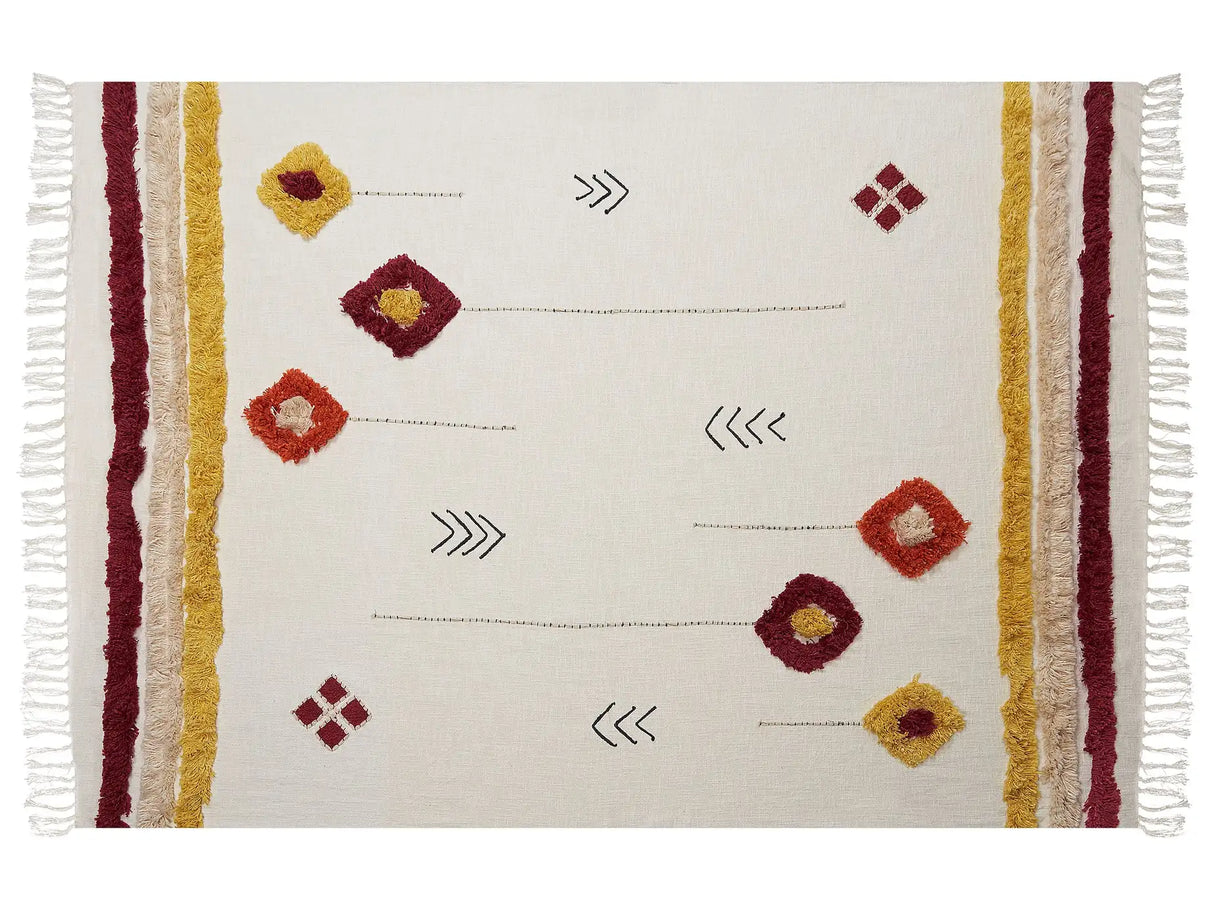Blanket Multicolour Cotton 130 x 180 cm Handmade Embrioidery Bed Throw Cosy Geometric Pattern with Tassels Beliani