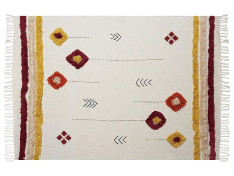Blanket Multicolour Cotton 130 x 180 cm Handmade Embrioidery Bed Throw Cosy Geometric Pattern with Tassels Beliani