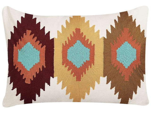 Scatter Cushion Multicolour Cotton Wool 40 x 60 cm Geometric Pattern Handmade Embroidered Removable Cover with Filling Boho Style Beliani