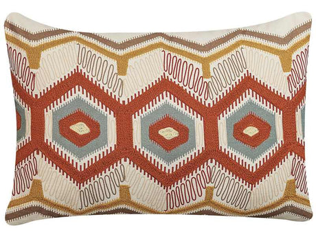 Scatter Cushion Multicolour Cotton Wool 40 x 60 cm Geometric Pattern Handmade Embroidered Removable Cover with Filling Boho Style Beliani