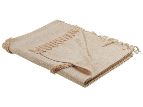 Blanket Beige Cotton 130 x 180 cm Bed Throw Boho  Beliani