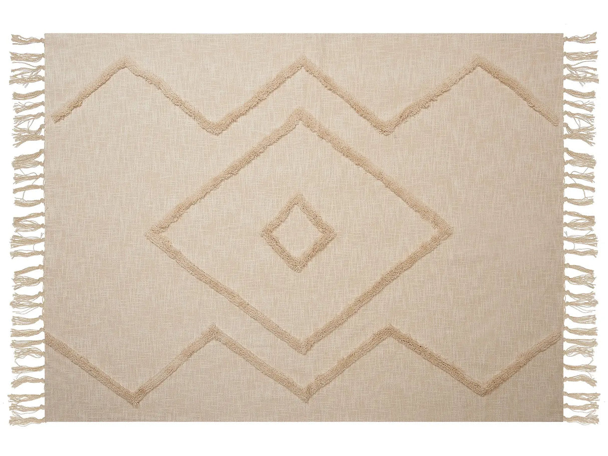 Blanket Beige Cotton 130 x 180 cm Bed Throw Boho  Beliani