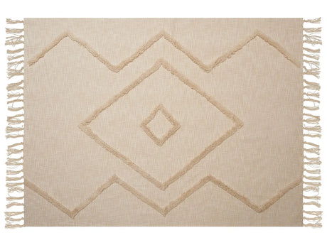 Blanket Beige Cotton 130 x 180 cm Bed Throw Boho  Beliani