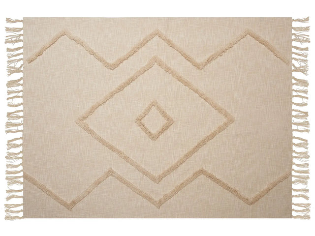 Blanket Beige Cotton 130 x 180 cm Bed Throw Boho  Beliani