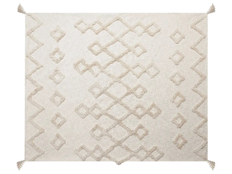 Blanket Beige Cotton 130 x 180 cm Geometric Pattern Knitted Throw Boho Style Living Room Bedroom Accent Piece Beliani