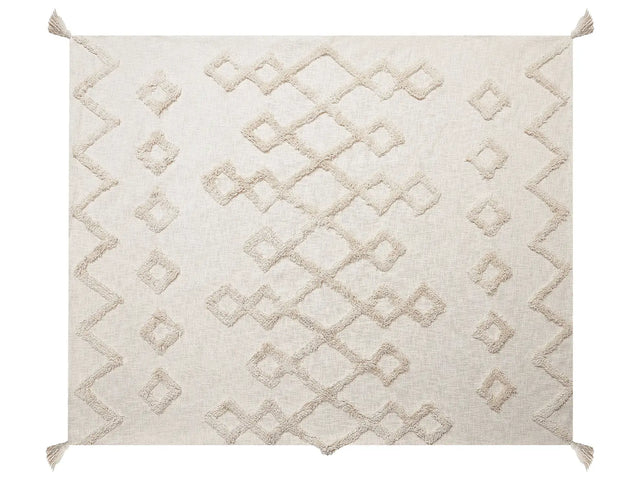 Blanket Beige Cotton 130 x 180 cm Geometric Pattern Knitted Throw Boho Style Living Room Bedroom Accent Piece Beliani