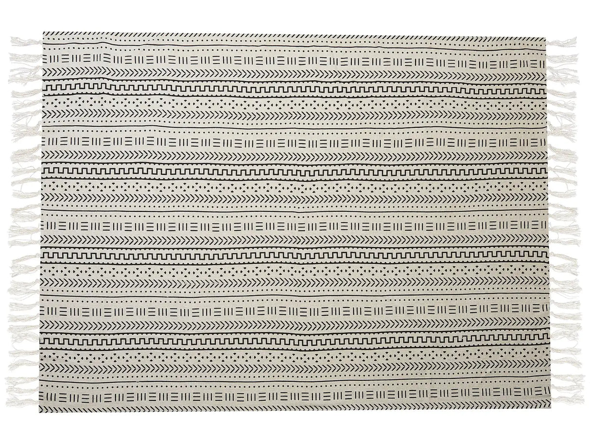 Cotton Blanket Black White 130 x 180 cm Bed Throw Tribal Pattern Bedroom Living Room Beliani