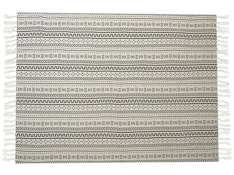 Cotton Blanket Black White 130 x 180 cm Bed Throw Tribal Pattern Bedroom Living Room Beliani