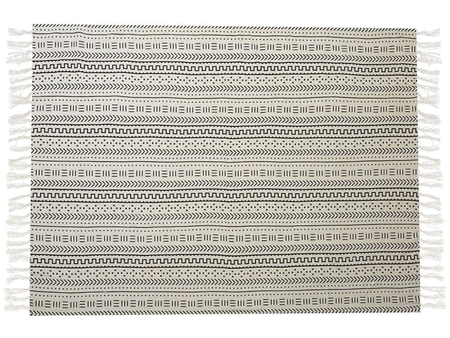 Cotton Blanket Black White 130 x 180 cm Bed Throw Tribal Pattern Bedroom Living Room Beliani