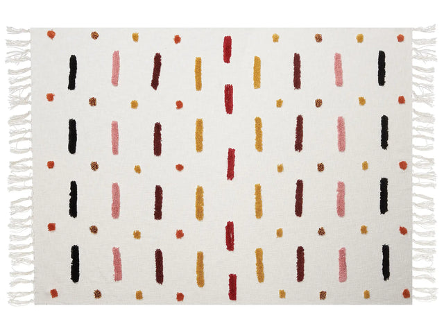 Blanket Multicolour Cotton 130 x 180 cm Bed Throw Modern Abstract Pattern Fringes Beliani