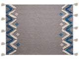 Blanket Grey Cotton 130 x 180 cm Bed Throw Modern Chevron Pattern Fringes Living Room Bedroom Beliani