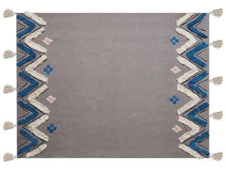 Blanket Grey Cotton 130 x 180 cm Bed Throw Modern Chevron Pattern Fringes Living Room Bedroom Beliani