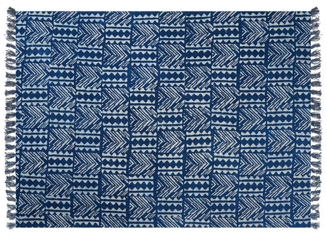 Cotton Blanket Navy Blue  130 x 180 cm Bed Throw Geometric Pattern African Print Bedroom Living Room Beliani