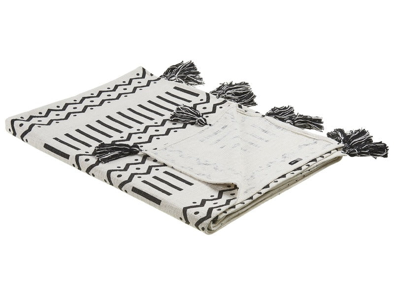 Blanket Black and White Cotton 130 x 180 cm Bed Throw African Tribal Print Beliani