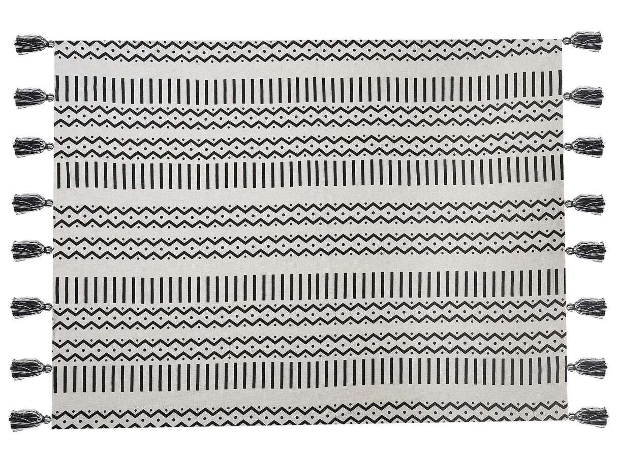 Blanket Black and White Cotton 130 x 180 cm Bed Throw African Tribal Print Beliani